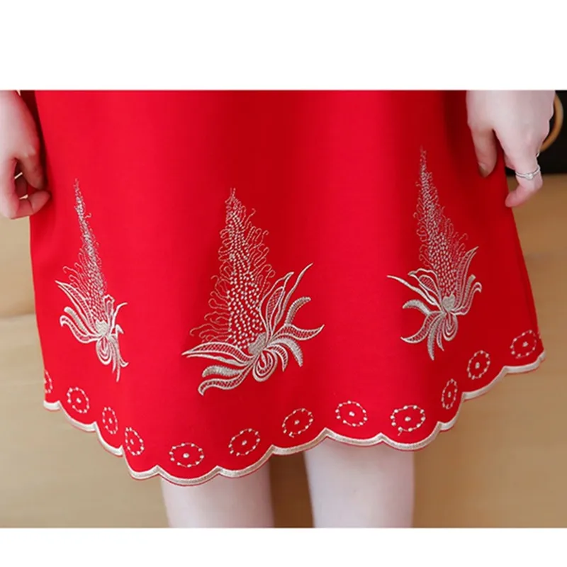 

UHYTGF Spring Autumn Dress Women Fashion Korean Women Dresses 5XL Plus size Wild elegant embroidered Bottoming Dress Female X668