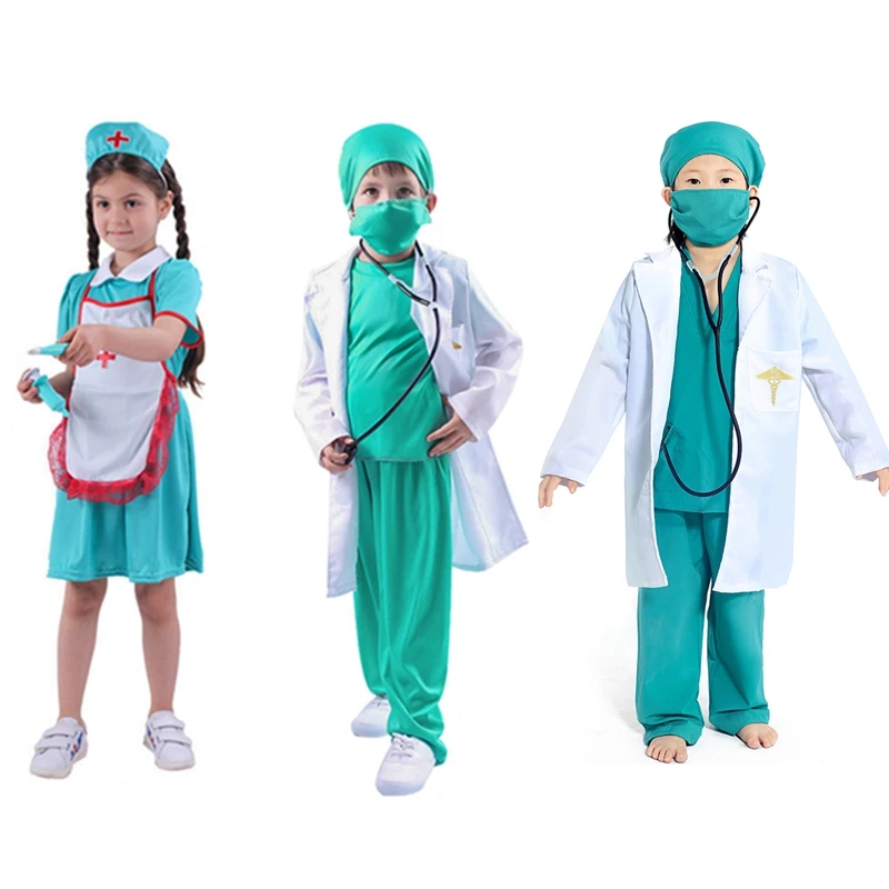 

Имитация доктора, медсестра, работа, детская Униформа на Хэллоуин, карнавальный костюм, детский хирургический доктор, косплей, набор игруше...
