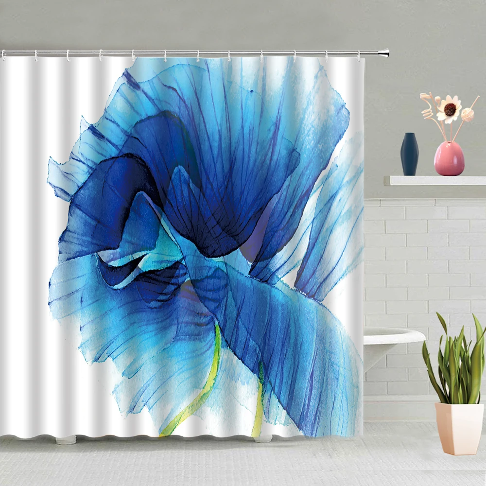 

Занавеска для душа с цветочным рисунком, водонепроницаемые настенные шторы для ванной с 3D-принтом лепестков растений, аксессуары для экран...