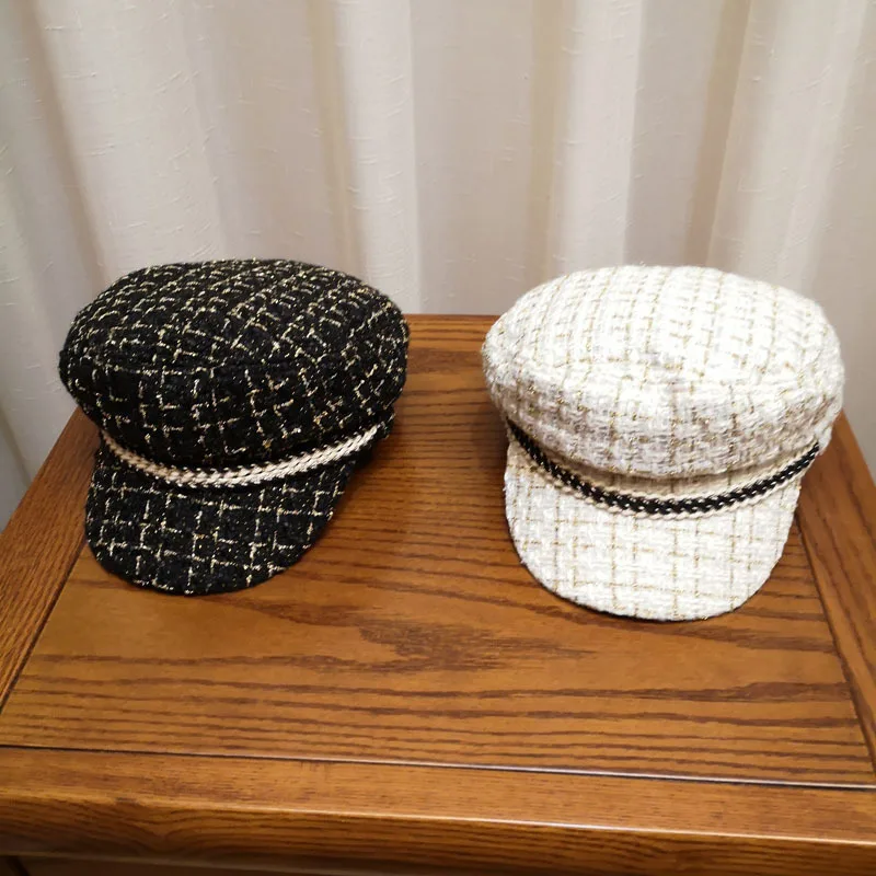 Кепка Женская твидовая в клетку модный винтажный берет стиле милитари с плоским