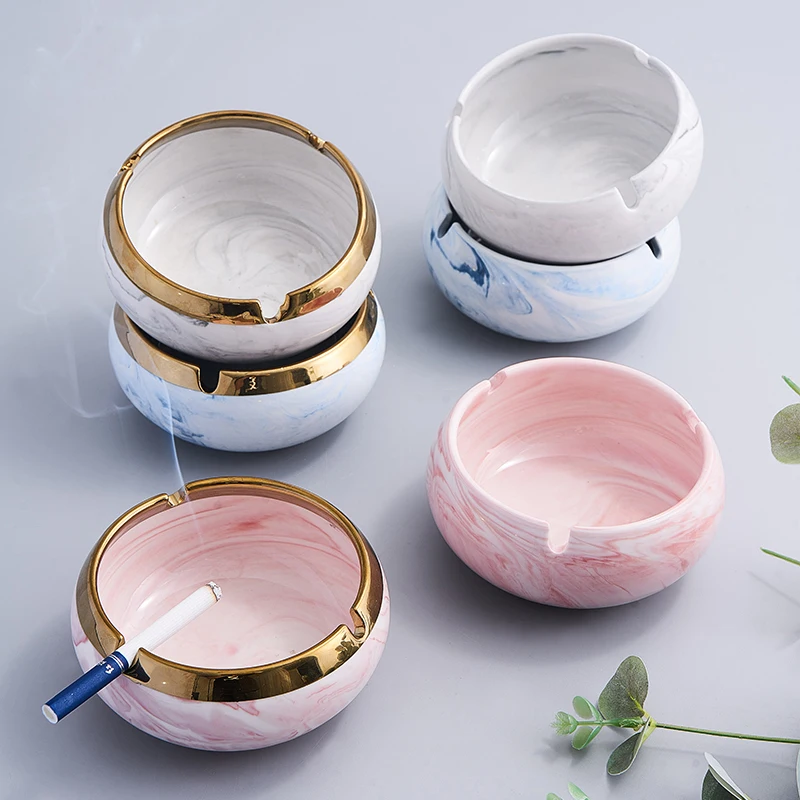 Китайский стиль керамическая мраморная пепельница овальные золотые края
