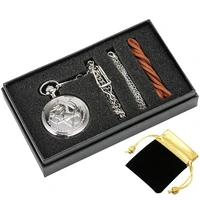 5pcsset fullmetal alchemist silver watch pendant mens quartz pocket watch japan anime necklace fob clock high grade gifts sets