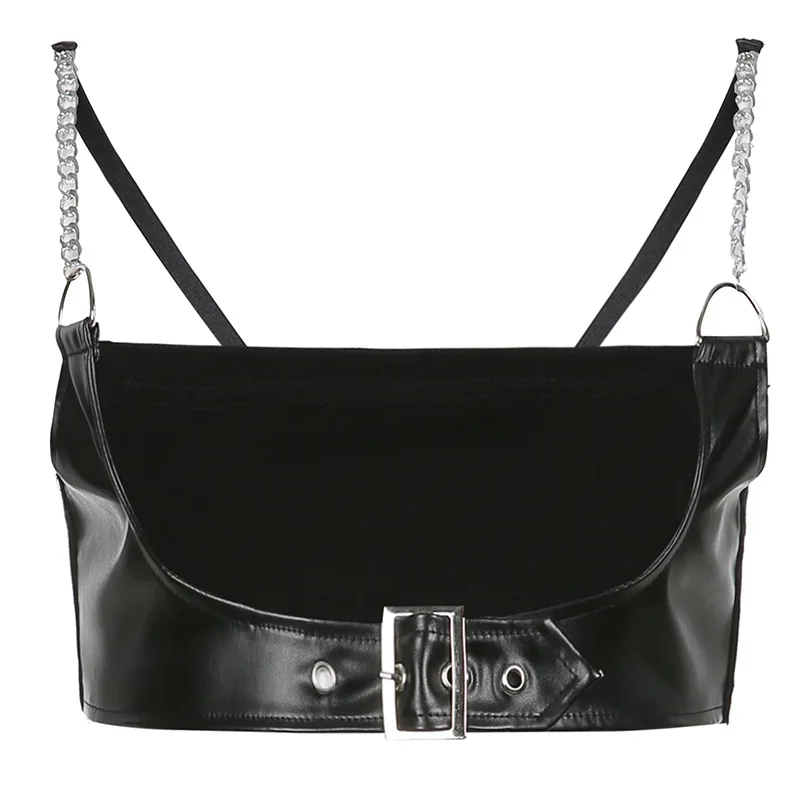 

Neongirl PU Leather Chain Strap Crosets Women Black Sexy Gothic Bandage Punk Belt 2021 Accessories Fashion Camis Tops