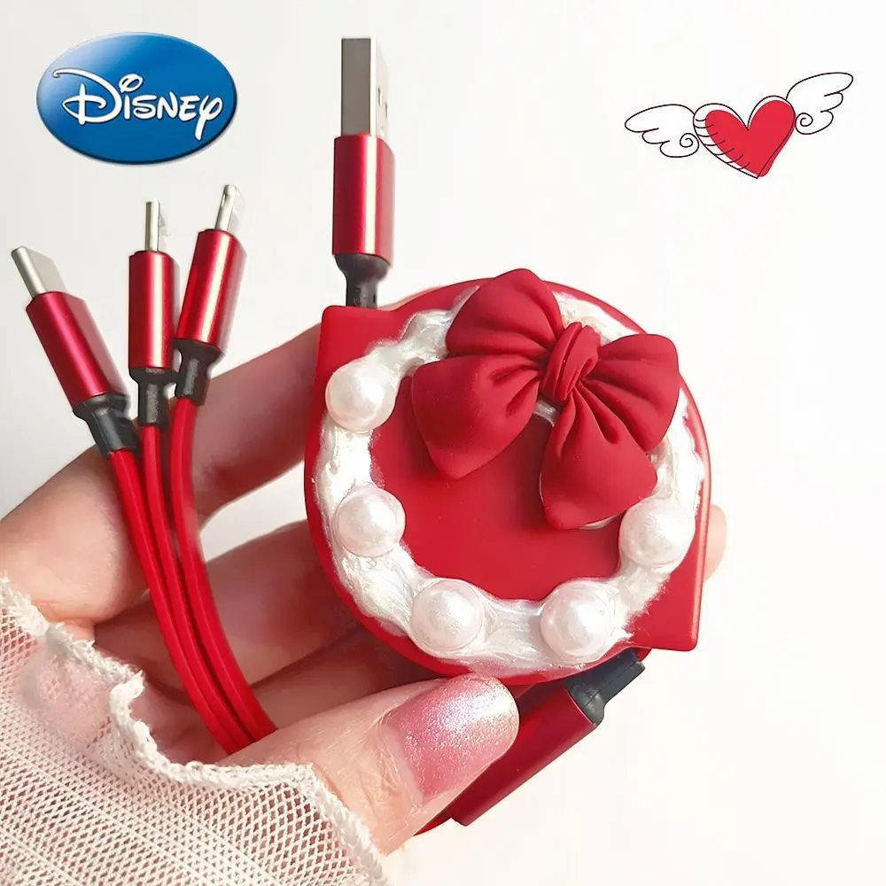 

Disney Car Mobile Phone Data Cable Three-in-one Retractable Cable Cute Bow Apple Huawei Charging Cable Flash Charging