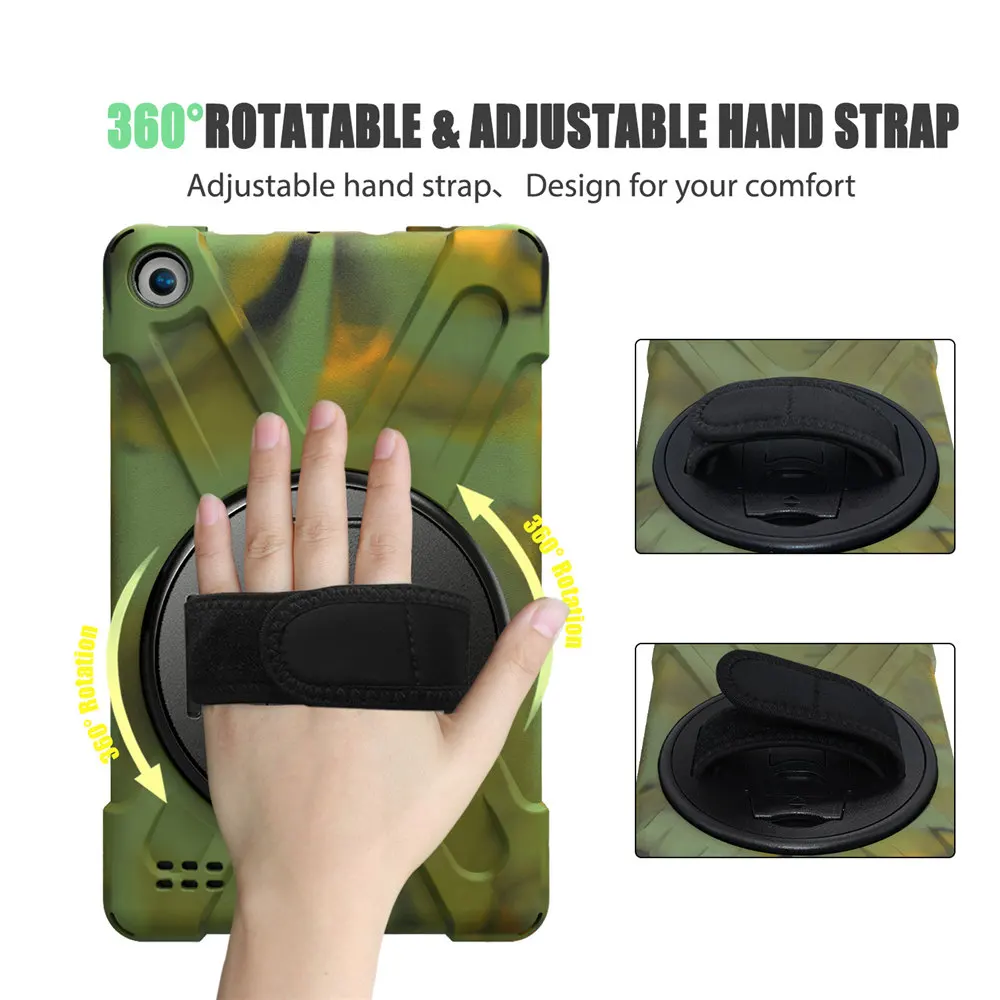 Силиконовый чехол для планшета с вращением на 360 градусов Amazon Kindle Fire 7 2017 2019 3 слоя