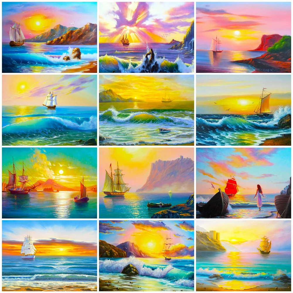 

HUACAN Paint By Number Scenery Hand Painted Painting Boat Drawing On Canvas Nature DIY Pictures By Numbers Kits Home Decoration