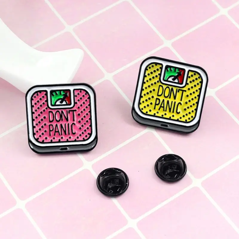 Cartoon Cute Don't Panic Weighing Scale Alloy Brooch Mini Pins Badge Enamel Lapel Pin Dresses Hat Scarf Decor Accessory | Украшения и