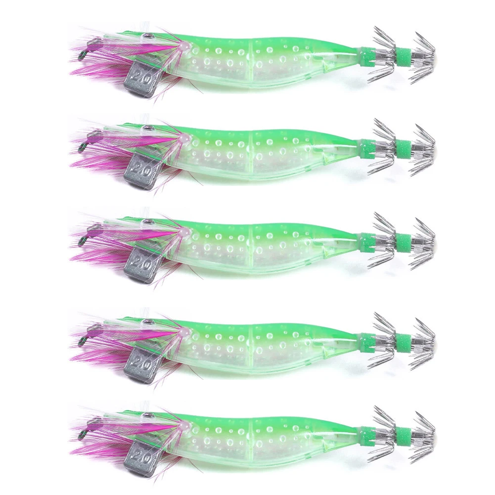 

5Pcs 10cm Wood Shrimp Fishing Squid Bait Shrimp Jig Hook 3D Eyes Luminous Octopus Lures Cuttlefish Artificial Bait with Hook