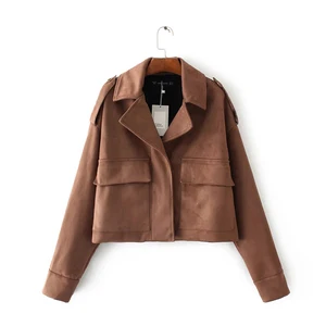 LivaЖенская Осенняя замшевая куртка из искусственной кожи; модная матовая мотоциклетная куртка; Байкерская коричневая верхняя одежда на молнии