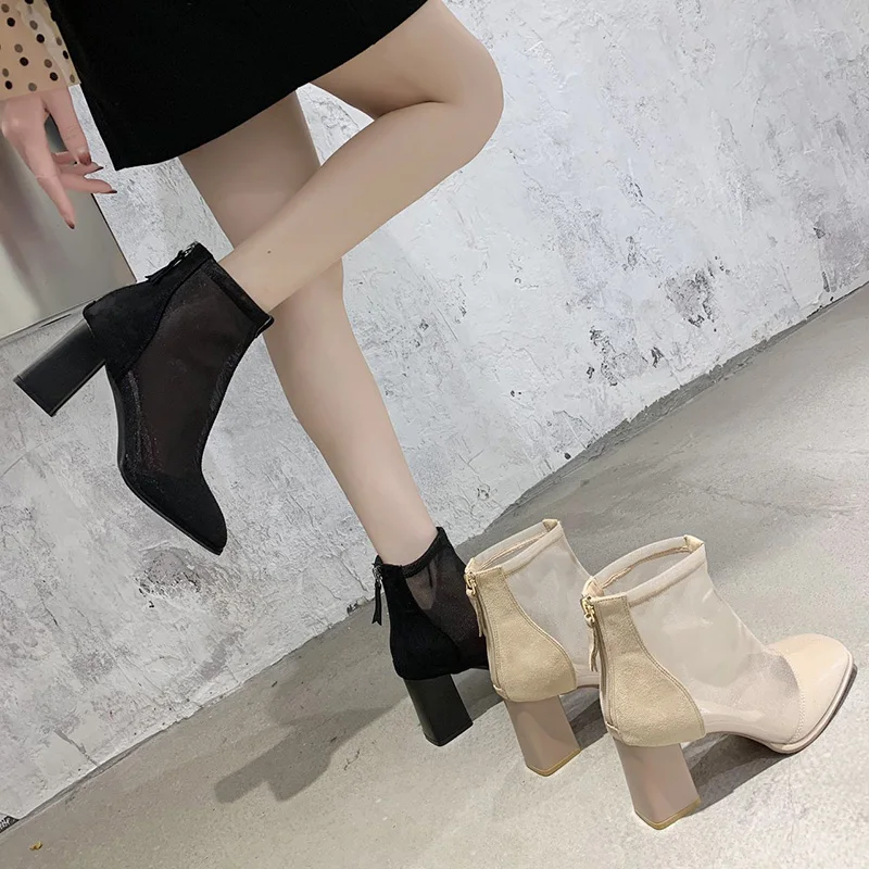 

Summer Boots for Women, Breathable High Heel Ankle Boots with Zipper, Fashion Shoes (Height 7cm 2.76inches, Mesh)