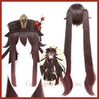 Парик Genshin Impact HUTAO для косплея, каштановый градиент, длиной 110 см, кудрявый конский хвост, парик с двумя косичками, термостойкие волосы, ролевые игры