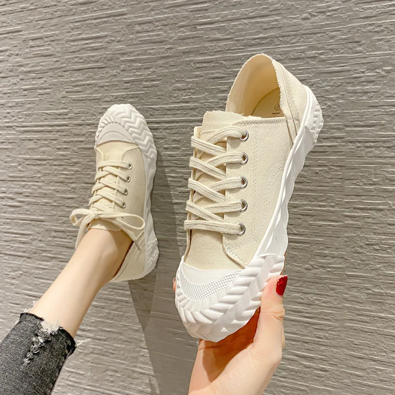 

Женские парусиновые туфли большого размера с широким каблуком, тонкие низкие белые туфли, новинка 2021, женская повседневная обувь, женская б...