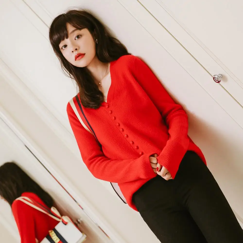 Женский кашемировый свитер ALKMENE тонкий с v-образным вырезом вечерние свободные