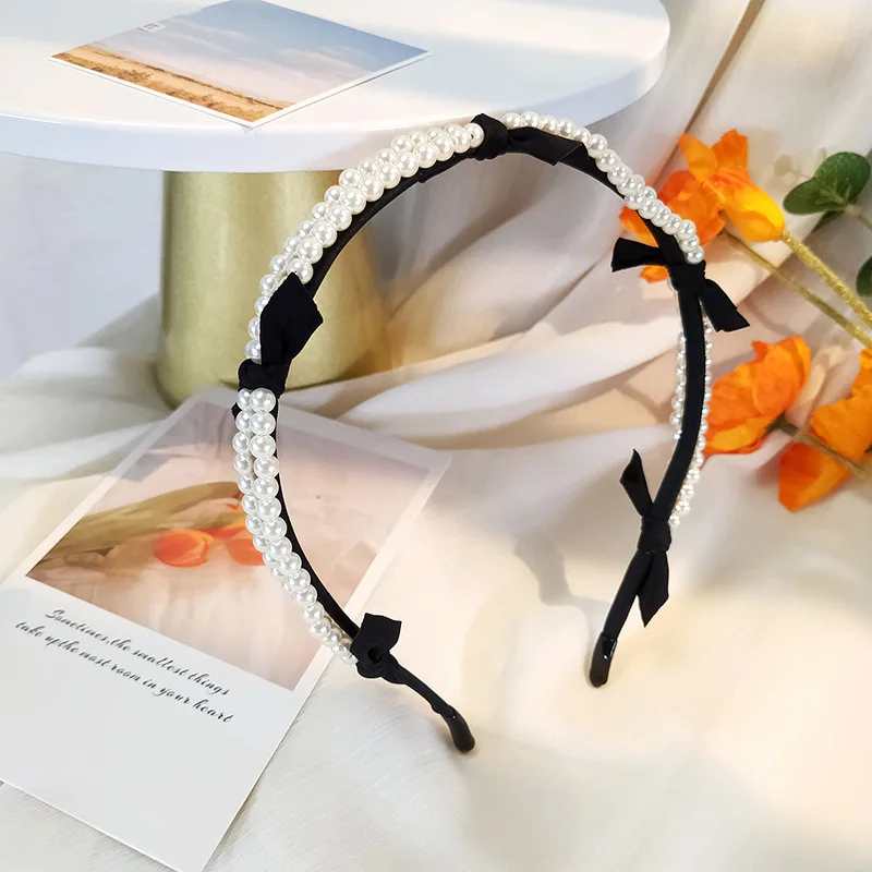 

New Korean Retro Pearl Bow Bezel Hairbands Headbands for Women Girls Vintage Hoop for Party Decorate Hair Bands Accessories