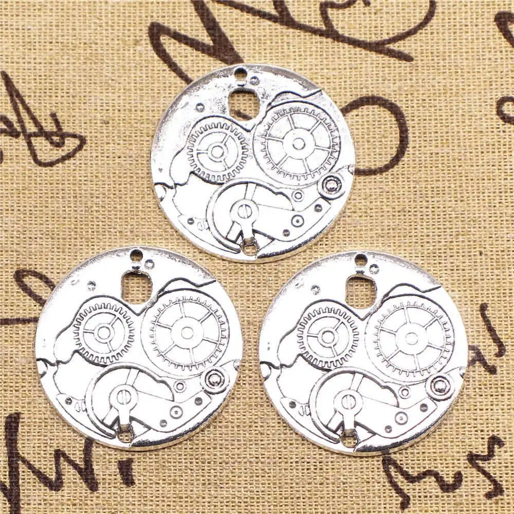 

Gear Pendants Supplies For Jewelry Making Kit Antique Silver Color 4pcs 37x37mm