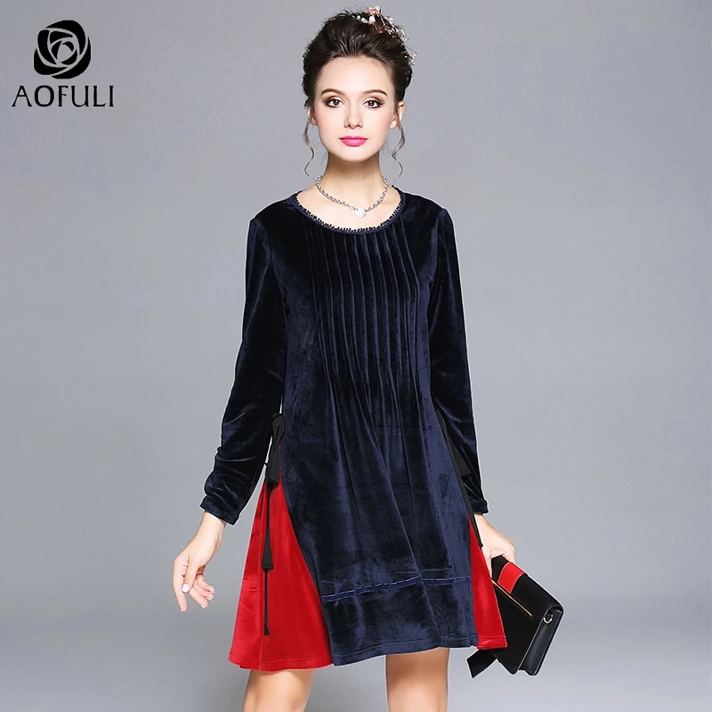 XL/2XL/3XL синее красное женское бархатное свободное Повседневное платье большого