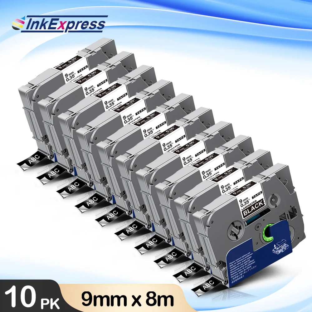 

10PK 325 9 мм ламинированная лента Белая на черной ленте совместимая с Brother 325 наклейка для этикеток для принтера этикеток Brother PT наклейка H110