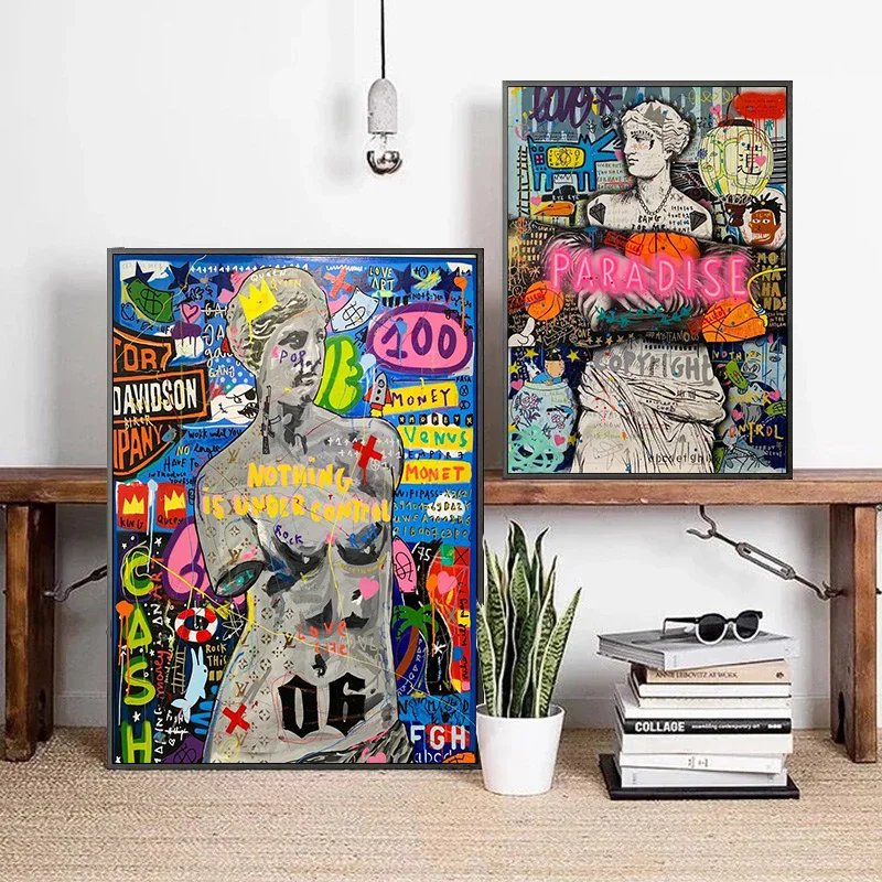 

Abstract Portrait Plaster Statue Graffiti Pop Art Canvas Painting Nothing Under Control Quotes Posters Wall Art for Home Decor