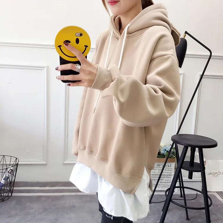Одноцветная осенняя и зимняя женская Толстовка Повседневная с капюшоном |