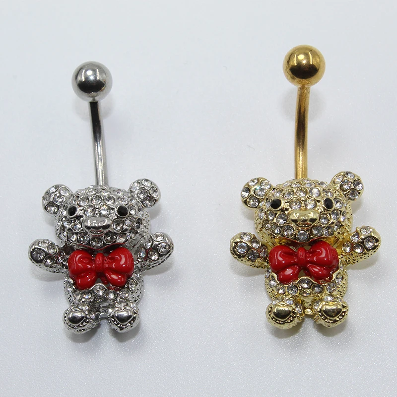 1 шт симпатичное пиво с красным бантом пупка кольца из нержавеющей стали Кристалл