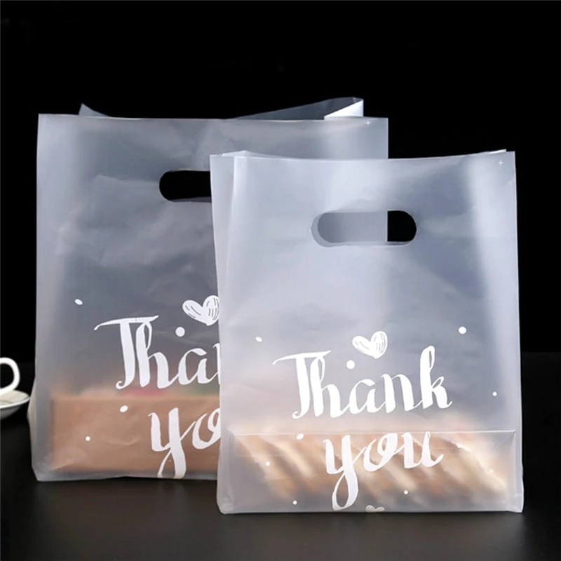50pcs Thank you Plastic Gift Bags Plastic Shopping Bags With Handle Christmas Wedding Party Favor Bag Candy Cake Wrapping Bags