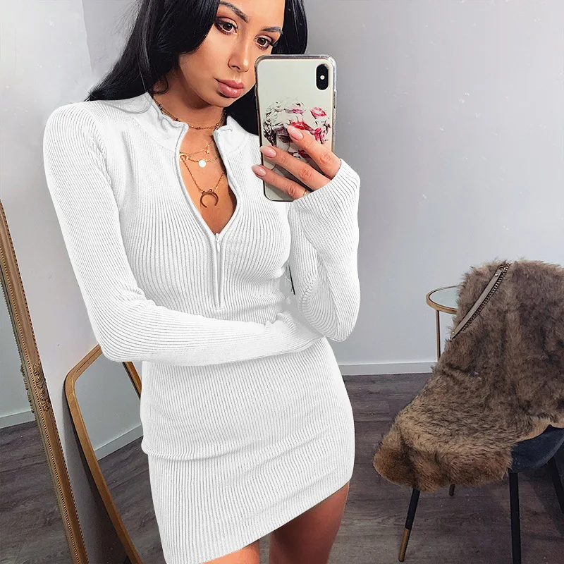 

Spring European and American new style long-sleeved dress new street style zipper bag hip skirt