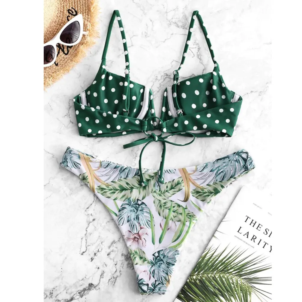 Женский раздельный купальник с цветочным принтом и V-образным вырезом |