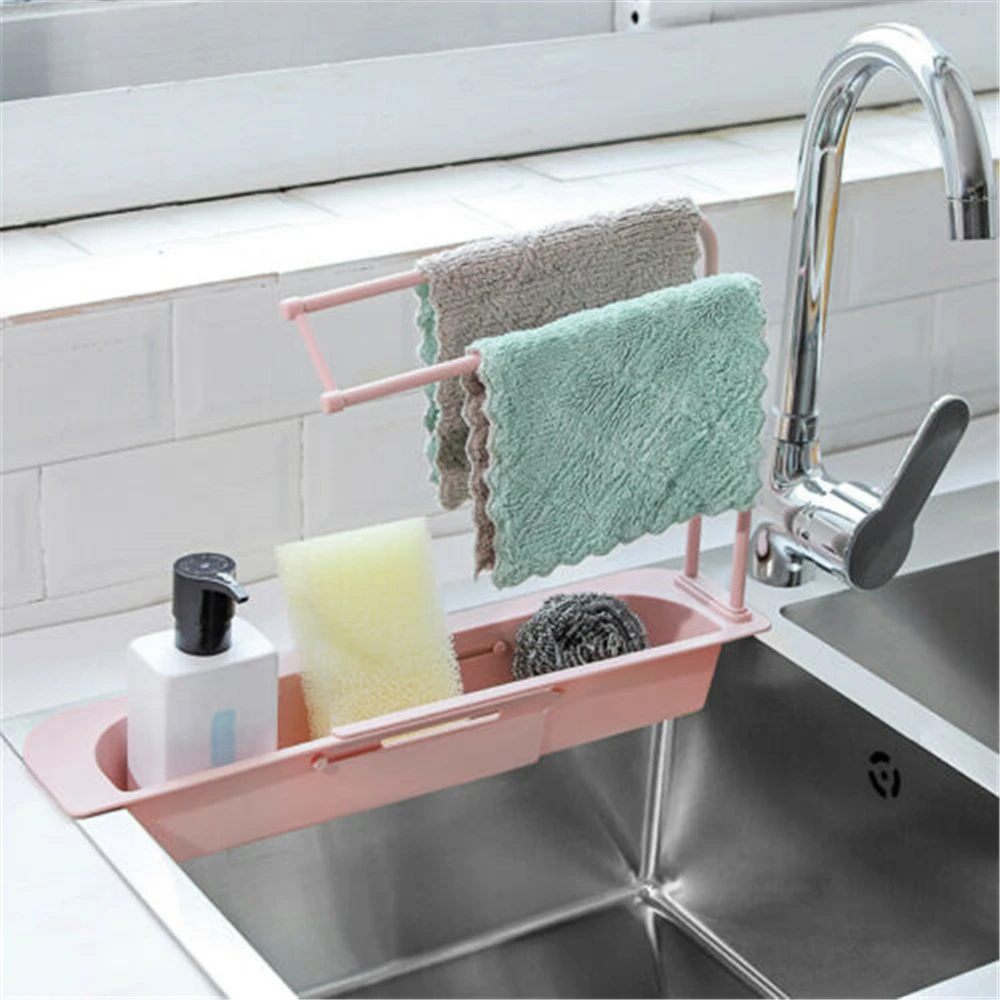 

Telescopic Sink Shelf Soap Sponge Drain Rack Storage Basket Bag Faucet Holder Adjustable Bathroom Holder Sink Kitchen Accessorie