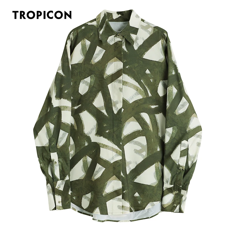 

TROPICON 2021 Fashion Shirts For Women Long Sleeve Collared Oversized Button Up Shirt Green Designer Top Aesthetic Shirt Clothes