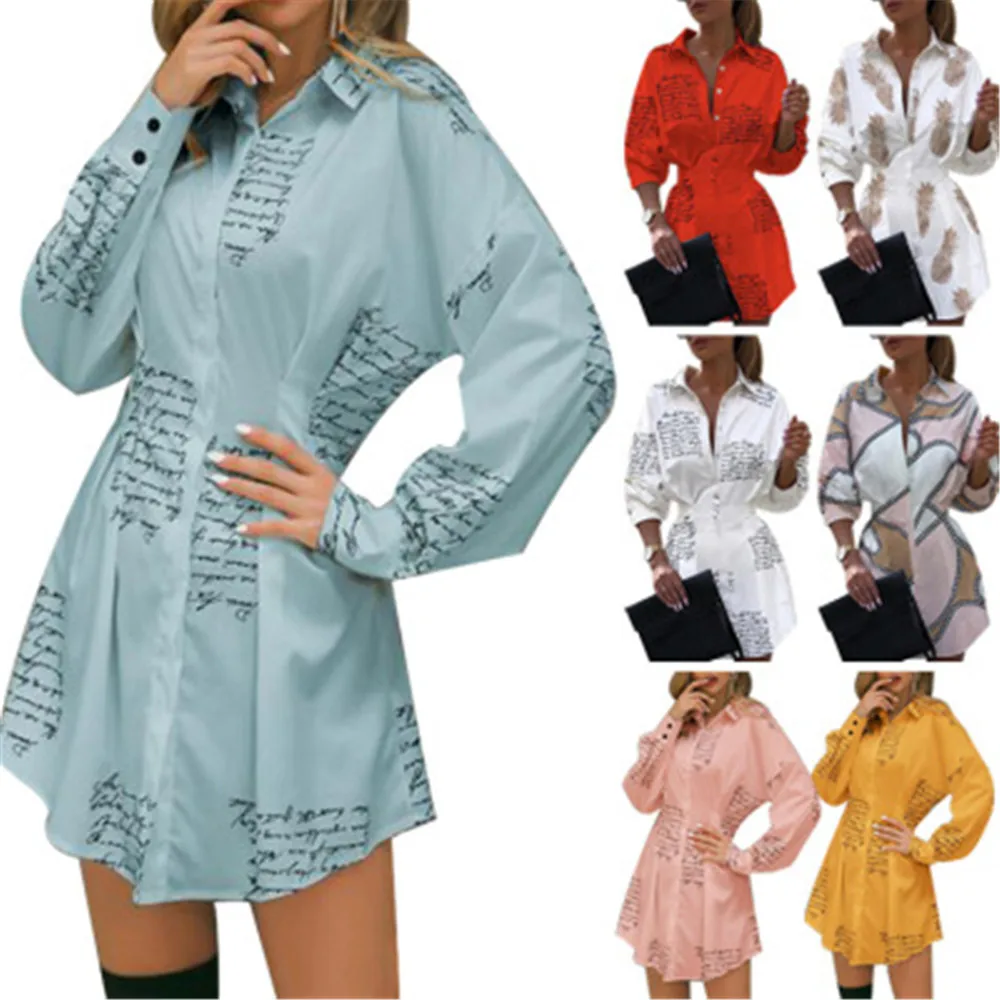 

Женское свободное платье-рубашка на пуговицах, свободная туника с длинным рукавом, свободный мешковатый Топ, осень-весна 2021