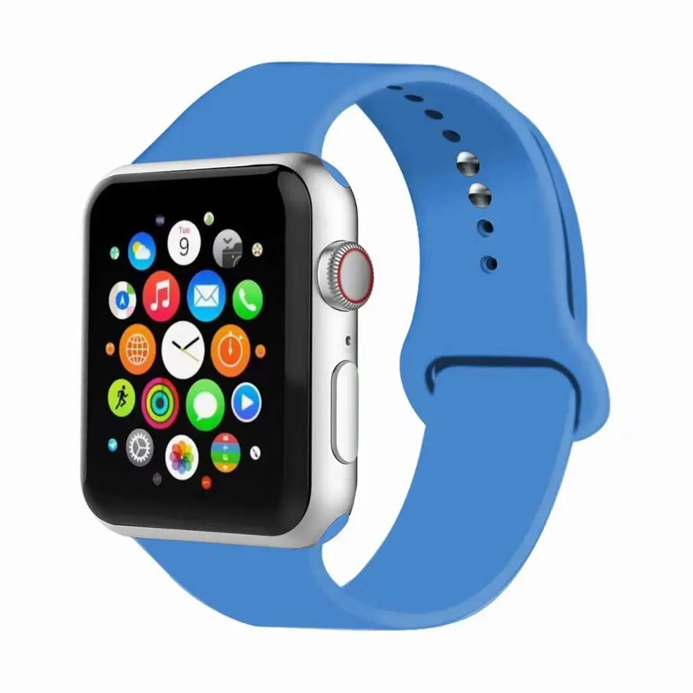 Royal blue 32 Цвета мягкого силикона замена спортивный ремешок для Apple Watch группа 44 мм 40 мм Series4/3/2 /42 мм 1 38 мм наручные браслет ремень - Цвет ремешка: Royal blue