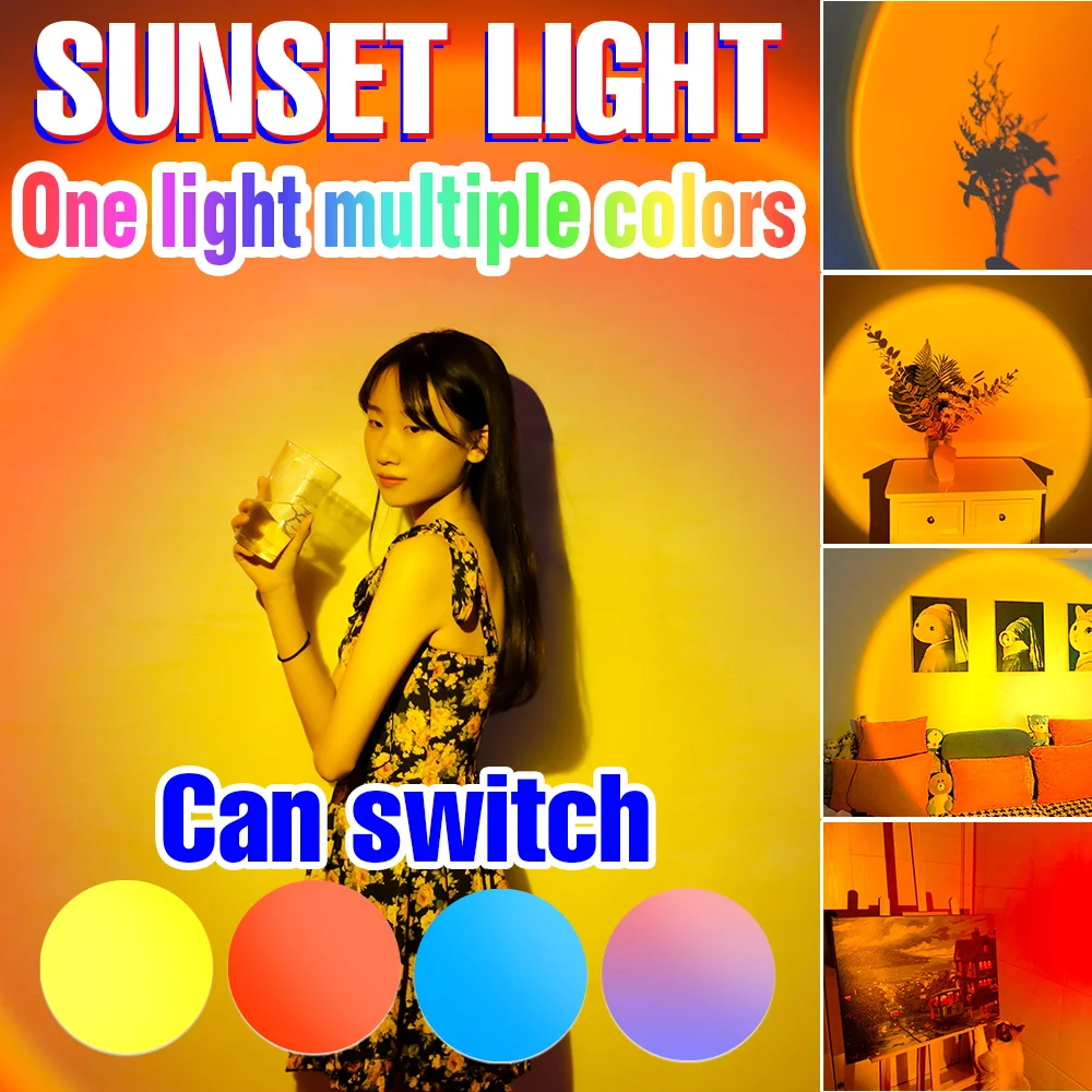 

USB Sunset Lamp LED Atmosphere Floor Lamp Sunset Projection Background Light LED Rainbow Projector Night Light 5V Bedroom Decor