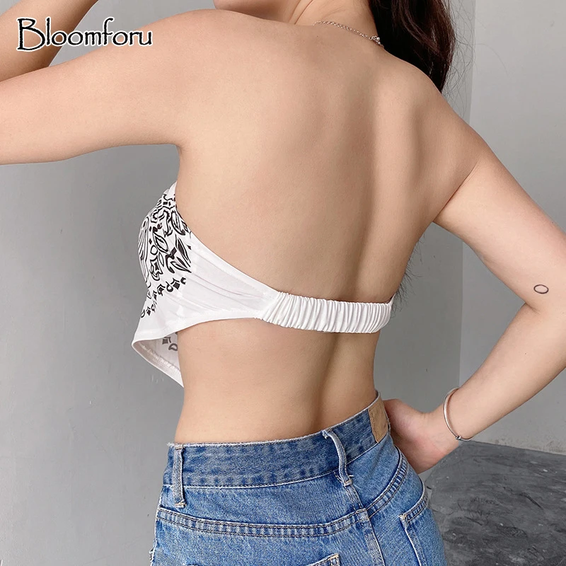 

Bloomforu Women Cashew Flowers Tank Top Women Boho Vintage Summer Vests Triangle Hem Crop Tops Backless Elastic Strapless Tops