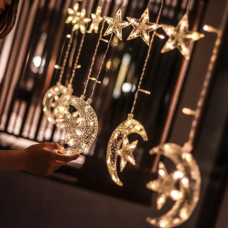 С изображением Луны и звезд Светодиодные ленты светильник Шторы