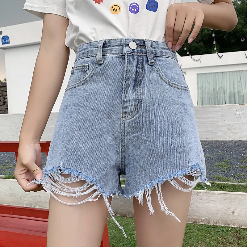 Женские джинсовые шорты с принтом Классические голубые широкие высокой талией в