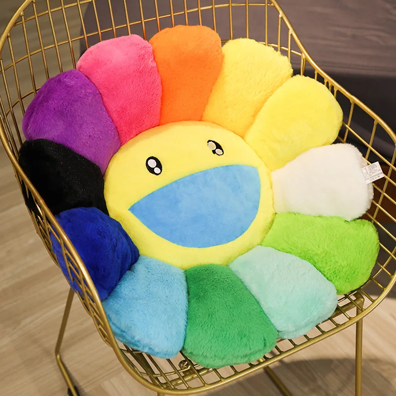 

Japan Sunflower Face plush Seat Cushion Stuffed Rainbow Double Color Flower Chair Cushion for Kids Girl School Office Cushion