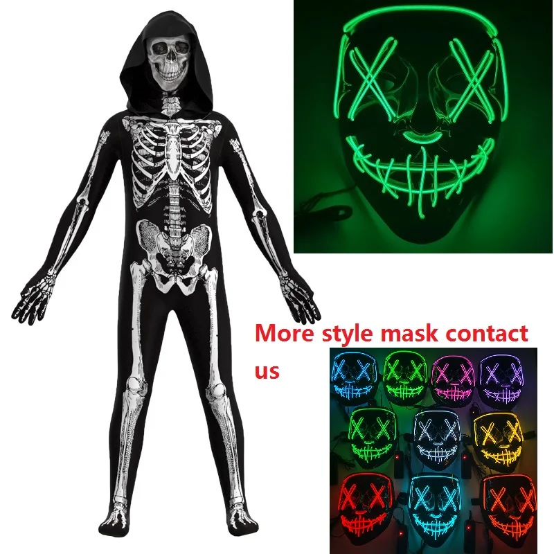 Страшный костюм зомби Детский Костюм Скелета черепа косплей Пурим на Хэллоуин