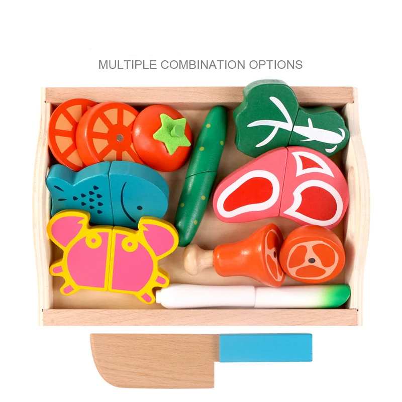 

Montessori cut fruits and vegetables toys wooden classic game simulation kitchen series toys early education gift play house toy