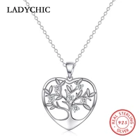 ladychic classic 925 sterling silver tree of life round pendant for women mom clear cz statement necklace fine jewelry lns1041