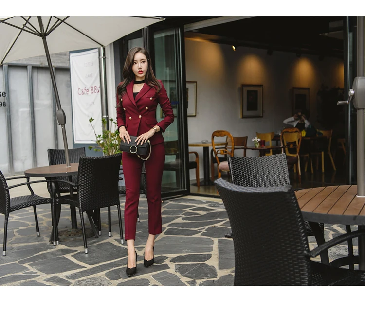 Женское Новый Блейзер OL для работы деловой пиджак брюки костюм женщин бордовый