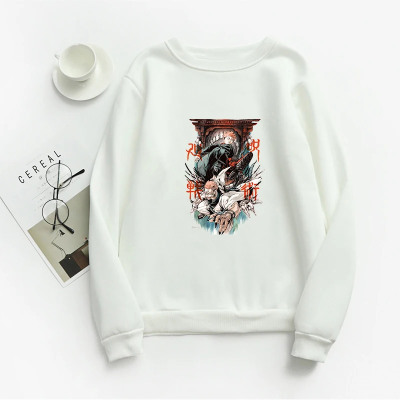 

Harajuku Women Pullover Jujutsu Kaisen Print Graphic Long Sleeve Sweatshirt Cute Cartoon Anime Casual Top Female Street Clothing