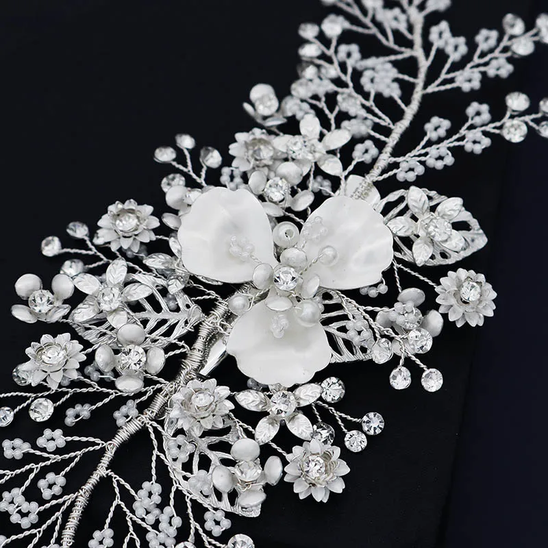 Новинка Нежный белый цветочный лист FORSEVEN с жемчужинами регулируемый зажим