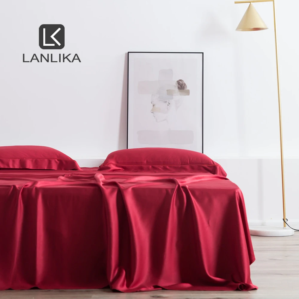 

Lanlika Luxury Women 100% Silk Flat Sheet 25 Momme Silky Healthy Beauty Bed Sheet Pillowcases Euro Bed Linen Set For Adult Kids