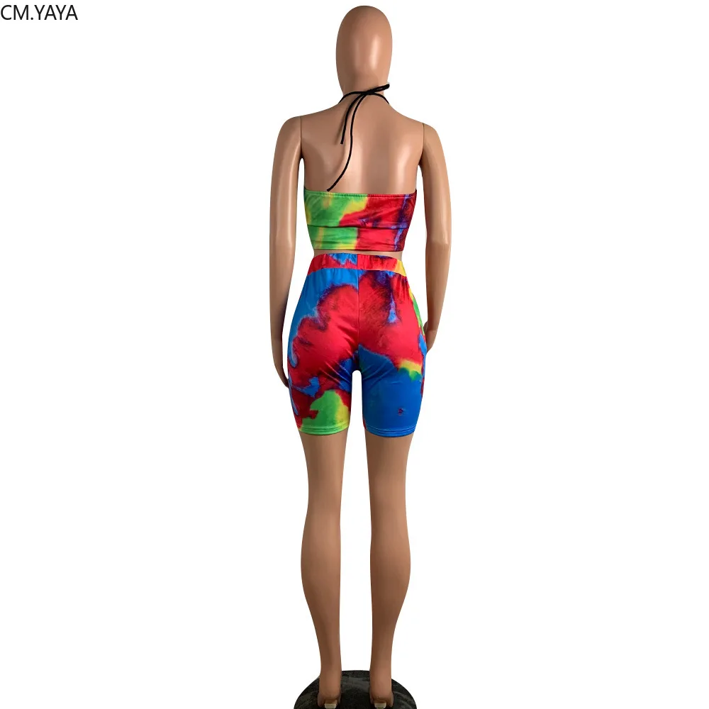 2019 Women summer new tie dye galaxy print halter v-neck sexy crop top shorts suit two piece set sporty tracksuit outfit GLL6036 | Женская