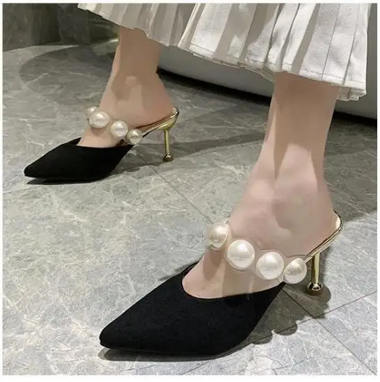 Pearl Baotou Sandals Fashion Slippers Summer Women's High Heels 2021 Ladies Outdoor Slippers