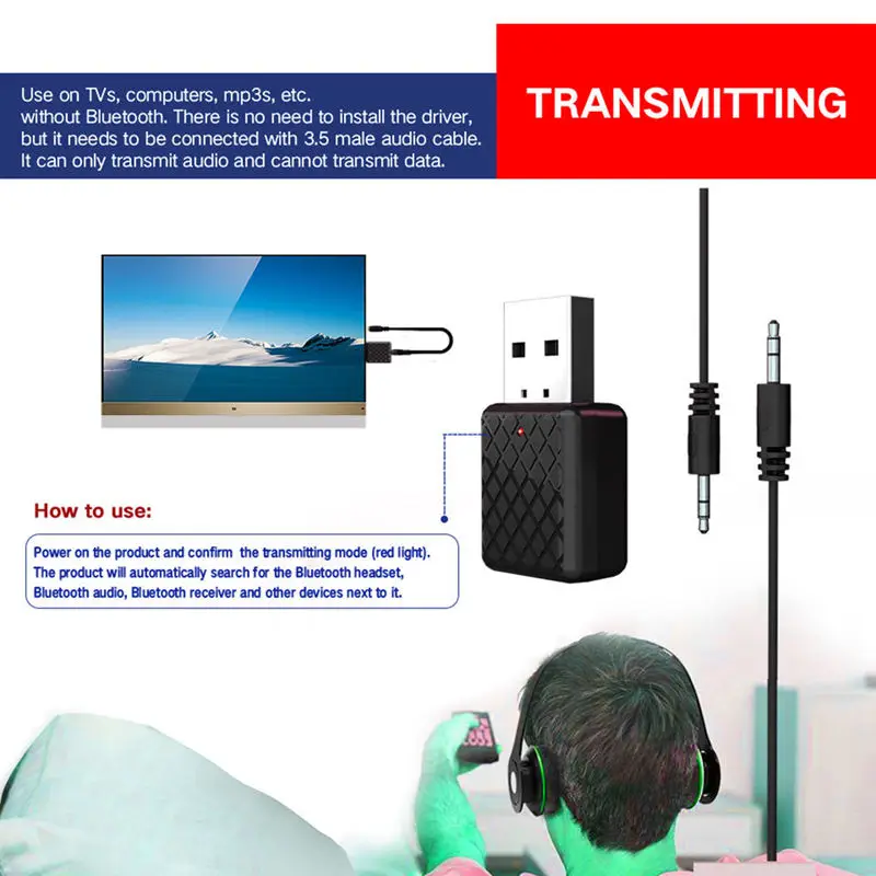 

New 5.0 Bluetooth Audio Receiver Transmitter 3.5Mm Aux Jack Stereo Bluetooth Transmitter For Tv Pc Car Usb Wireless Adapter