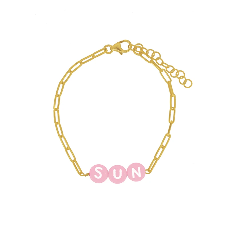 

ROXI Pink Colors Polymer Clay Letters Chains Bracelets for Women Girls Fashion Jewelry Boho Bracelet Bangles Pulseras Mujer
