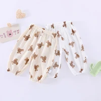 summer baby pants soft thin linen cotton trousers adorable bear cartoon pants for kids casual clothing hot sale