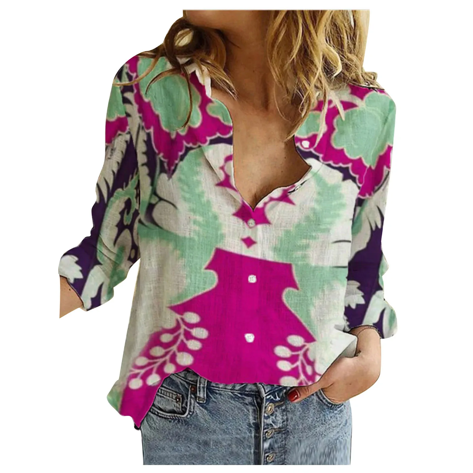 

Button Floral Printed Women's Blouses Lapel Long Sleeve Loose Casual Girl Top Western Style Fashion Vintage Cute Femme Clothing