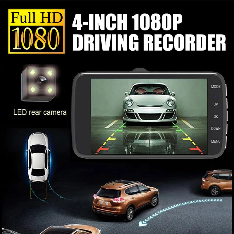 

Vehemo Driving Recorder Camera Car DVR Night Vision Auto 4Inch Dual Lens 1080P G-Sensor Video Photography Car Video Recorder